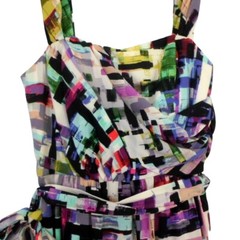 Ali Ro 100% Silk Multicolor Abstract Print Sleeveless Belted Mini Dress sz 0