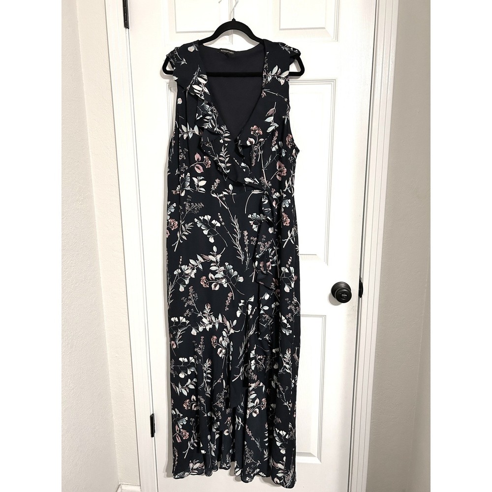 Banana Republic Black Floral Ruffle Wrap Maxi Dress Sleeveless Plus Size 20