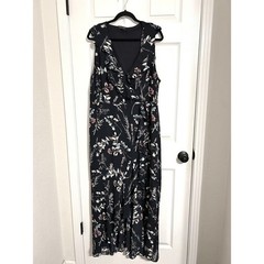 Banana Republic Black Floral Ruffle Wrap Maxi Dress Sleeveless Plus Size 20