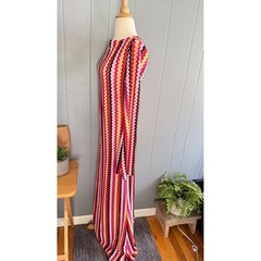 NWT Women&rsquo;s Crochet-Style Chevron Maxi Dress Bell Sleeve Pink Red Yellow Boho L