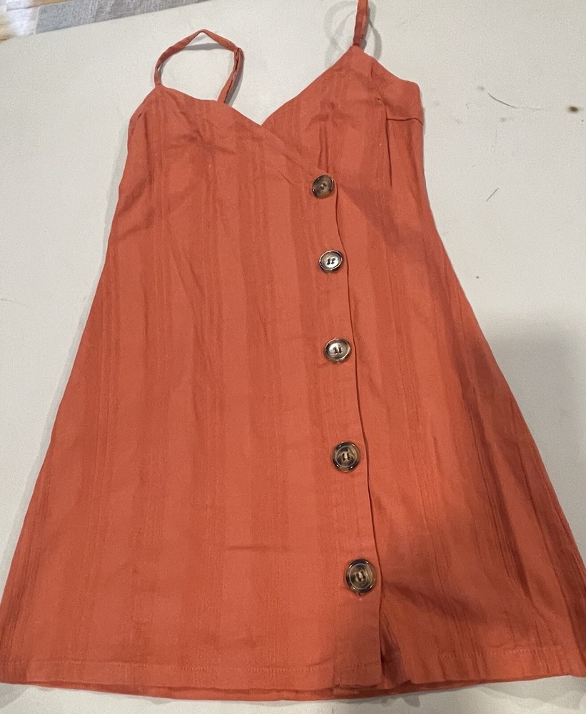 Sky and Sparrow ORANGE Button Down Cotton/Spandex Mini Dress Size Small