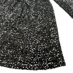 Listicle Women’s S Black Sequin Velvet Long Puff Sl. Tie Front Mini Dress LD1295