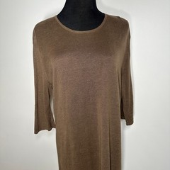 J.Jill Womens Linen Blend Long Sleeve Open Knit Midi Dress Brown Medium