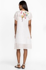 Johnny Was Adele Drape Tunic Dress Plaid Floral Embroidered Flowers Blue NEW