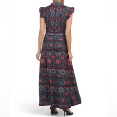 Dalia MacPhee womens Belted Long Maxi Dress size Large (8-10) Navy & Red Floral