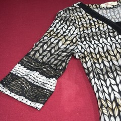 L Anthropologie Aryeh Sweater Dress Black Brown Boho Zip Neck Roll Tab 3/4 Slv L
