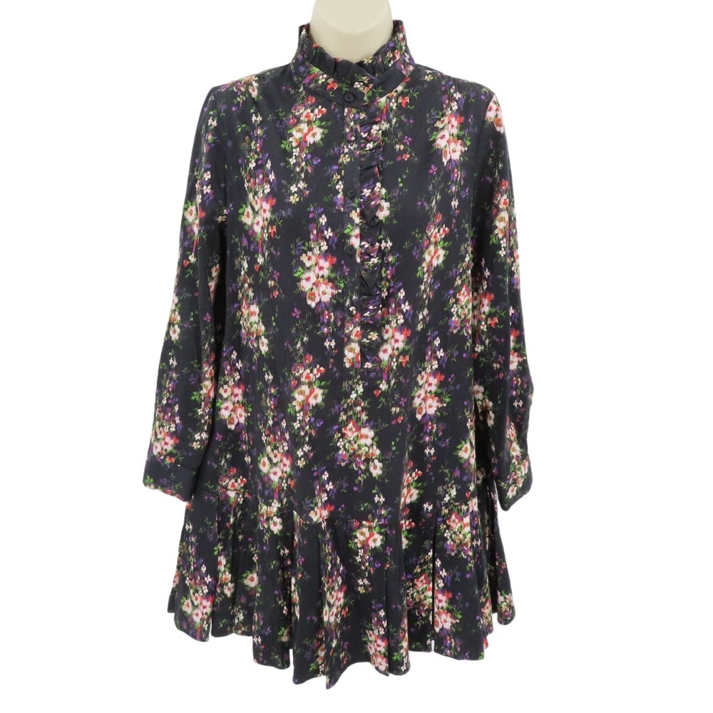 Tuckernuck Women Small Tate Onyx Falling Flowers Bouquet Dress Pleated Floral