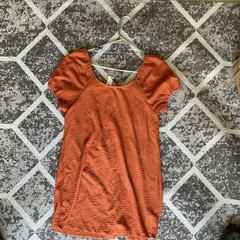 Sanctuary Orange Solid Knit Mini Dress M Short Puff Sleeve Button Front Scoop