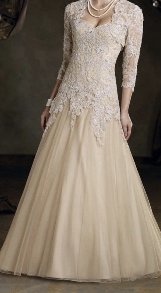 Stunning Ivonne D Beaded Lace Mother of the Bride Gown Set Champagne Sz 16