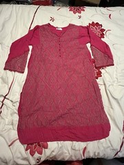 Gul Ahmed Ideas Pret Leaf Pattern Buttoned-Up Kurta Tunic Dress – Pink – Size M
