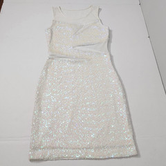 SPY Zone Exchange White Sequin Mesh Sheer Bodycon Zip Knee Dress Party M