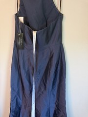Alfred Sung High-Neck Halter Open-Back Satin Trumpet Dress In Midnight Navy Sz 8