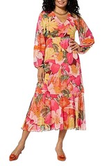 Antthony Women&rsquo;s Printed Mesh Bishop-Sleeve Patio Dress Floral Multi