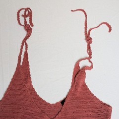 Forever 21 Women&rsquo;s Medium 100% Crochet Knit Dress Salmon Pink Adjustable Strap