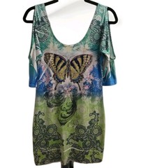 Venezzia Womens Lg Butterfly Mini Bodycon Tight Dress Cold Shoulder Sexy Boho EC
