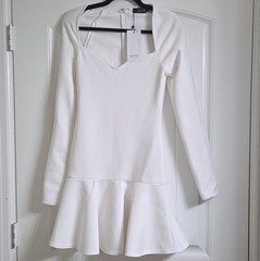 AKIRA White Sweetheart Long Sleeve Bandage Drop Waist Ruffle Mini Dress Sz S