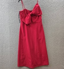 Anne Klein Bow-Front MIDI Dress Women&rsquo;s 6 Titian Red Side Pockets Zip Closure