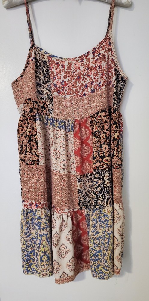 ALTAR&rsquo;D STATE « Out To Brunch » Patchwork Mini Dress Medium BOHO Tiered USA Made