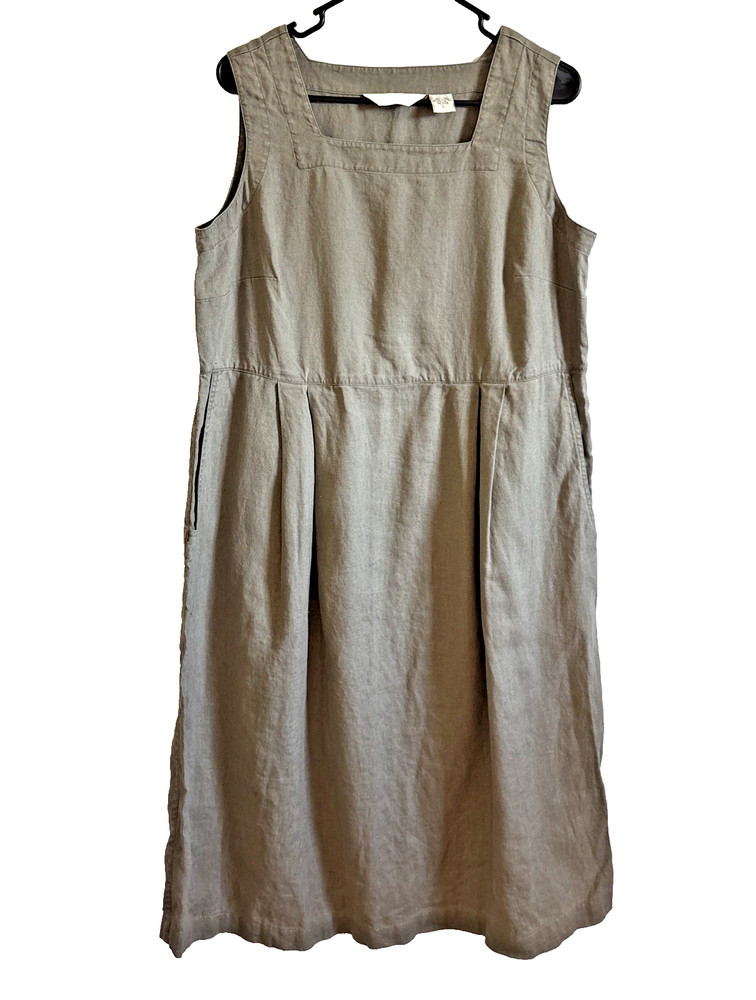 Vintage Eddie Bauer Linen Shift Dress Women’s Petite Large Green Sleeveless