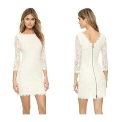 Diane Von Furstenberg Ivory Zarita Lace Mini Cocktail Shift Dress Size 0