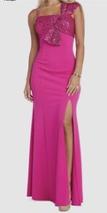 Morgan & Co. Junior’s Pink One-Shoulder Sequin Scuba Crepe Maxi Dress- Size-0