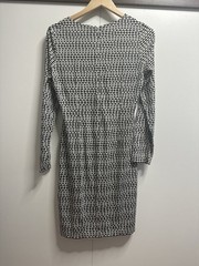 Banana Republic Black White Geometric Silk Cotton Sheath Dress Long Sleeve 6