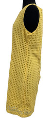 Alfred Sung Sleeveless Square Eyelet Shift Cotton Dress Yellow Sz 10 Chic Mod