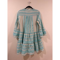 Devotion Twins Embroidered Ella Tunic Dress Size Medium B Blue Off White Boho