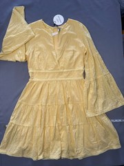 Lost + Wander Yellow V-neck Flared Sleeves Fit & Flare Tier Dress Size M