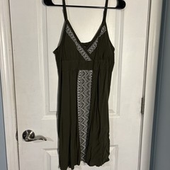 Apt. 9 Mini Dress Olive Green With Embroidery Boho Country Summer Womans Size L
