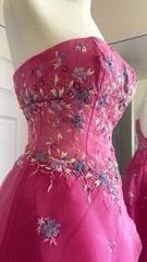 Fuchsia Strapless Floral Beaded Long Gown Dress Size 4