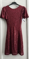 ASTR The Label Wine Sequin Crew Neck Flutter Sleeve Drape Back Mini Dress XS