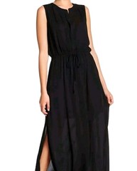 Dr 2 NWT Women&rsquo;s S/less Long Black Dress Sheer Below the Knee Elastic Waist Sz L