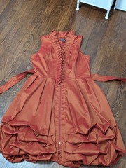 Samuel Dong Rust Sleeveless V-Neck Bubble Hem Midi Sienna Orange Dress Size L