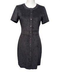 Kenneth Cole Black Faux Suede Short-Sleeve New York Button-Front Dress Soft
