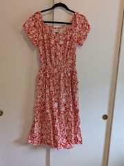 Universal Thread Red White Floral Midi Sundress Cut Out in Back Size M Cotton
