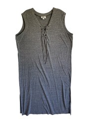 OSO Casuals Dress Polyester Blend Sleeveless Gray Lace up Neck Long Stretch 2XL