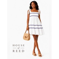 Hudson Gray White Embroidered Tie Shoulder Mini Dress Cottagecore Smocked Back