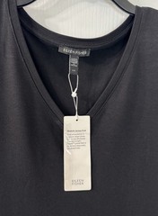 Eileen Fisher L LARGE V-neck Elbow Sleeve A-Line Dress Jersey Knit $178 Black