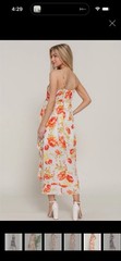 Active USA Orange Corral Floral Ruffle Spaghetti Wrap Summer Midi Length Dress