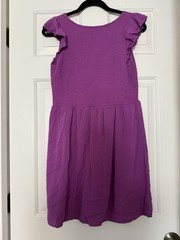 LOFT Outlet Purple Smocked V-Neck Ruffle Sleeve Fit & Flare Dress L