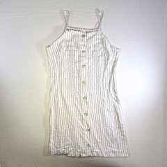 Monteau Dress Womens Size M Linen Blend Button Front Midi Ruffle Hem Minimal
