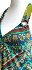 Y2k Maxi Halter Babydoll Dress L Teal brown Paisley O-Ring Fairygoth Whimsigoth