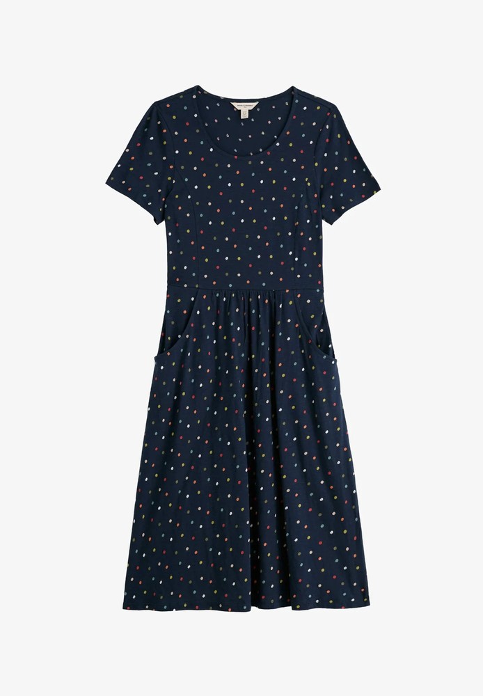 Seasalt Cornwall Cotton Polka Dot Midi Waisted Dress UK 14 Enor Little Sponge