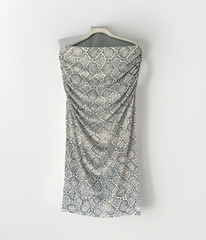 LOFT Versa Dress Womens Large Beige Snake Print Strapless Ruched Bodycon Midi