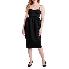 T11 Future Collective Black Satin Midi Dress Bustier Bodice Party Cocktail M