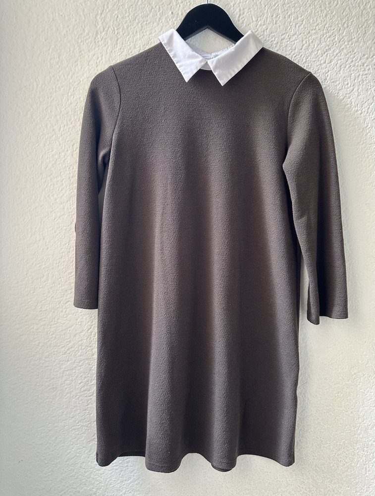Zara Trafaluc Dark Green & White Knit Short Dress, Poplin Collar Youth’s Size S
