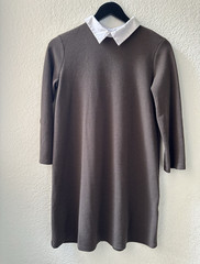 Zara Trafaluc Dark Green & White Knit Short Dress, Poplin Collar Youth’s Size S