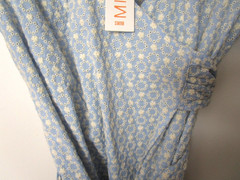 MINKPINK VALE MINI WRAP DRESS BLUE LACE EYELET V NECK PUFF SLEEVES SIZE L – NEW