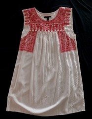 Forever 21 Mexican Aztec White Red Embroidered Dress Cotton/Linen Sz M